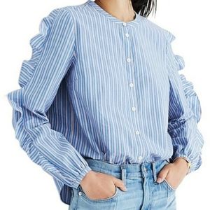 NWT Madewell Striped Frill-Sleeve Shirt